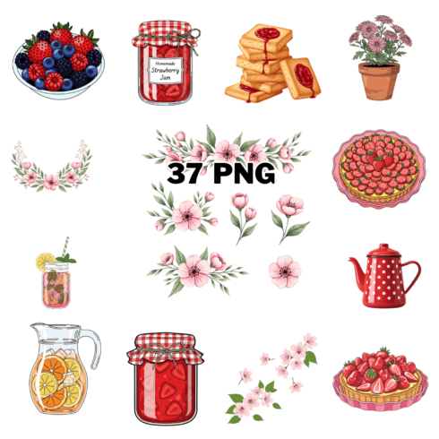 Watercolor Kitchen, Garden Picnic & Summer Sweets Sublimation Clipart Bundle cover image.