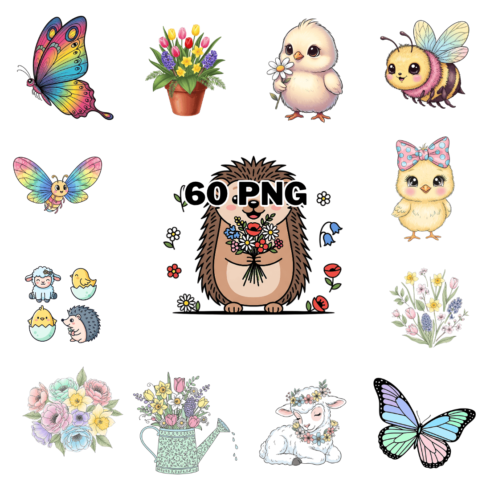 Watercolor Whimsical Spring Farm Sublimation Clipart Bundle cover image.