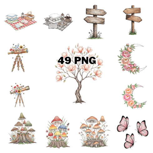 Watercolor Picnic and Garden Aesthetic Sublimation Clipart Bundle cover image.