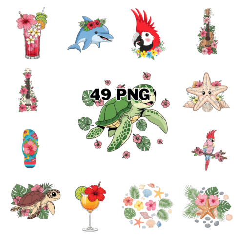 49 Whimsical Tropical Summer Sublimation Clipart Bundle cover image.