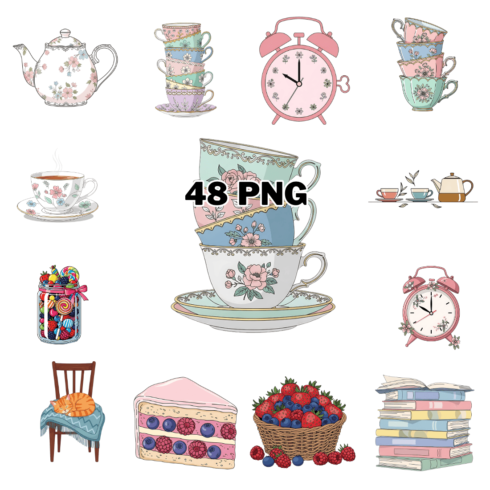 Whimsical Tea Time, Kitchen & Reading Nook Sublimation Clipart Bundle cover image.