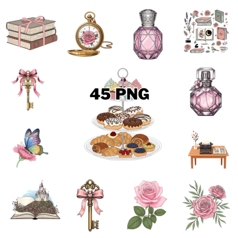 Vintage Aesthetic Romantic Collection Sublimation Clipart Bundle cover image.