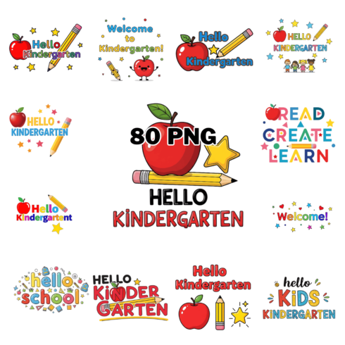 Cute Typography Kindergarten Back to School Sublimation Clipart Bundle cover image.