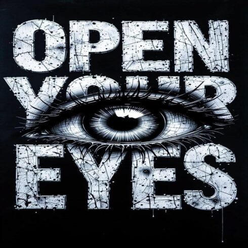 'OPEN YOUR EYES' t shirt design cover image.
