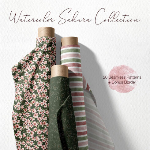 Watercolor Sakura Pattern Collection – 20 Seamless Floral, Botanical & Abstract Designs + Bonus Border Pattern cover image.