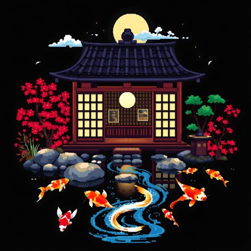 40+ Pixel Japanese Architecture Bundle – Ryokan, Tea Houses & Traditional Homes | High-Detail Zen Style PNGs cover image.
