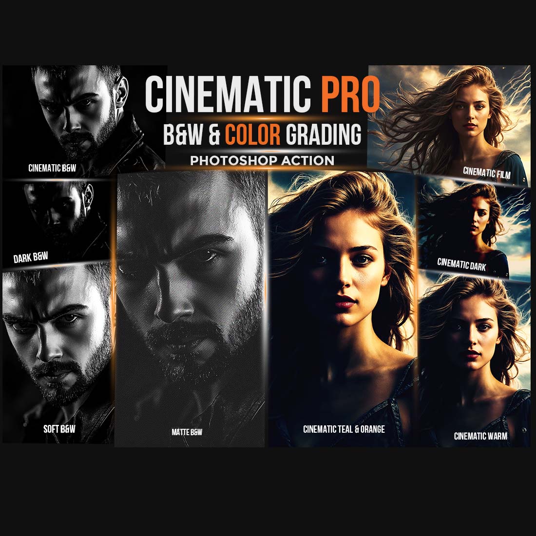 Cinematic Pro B&W & Color Grading Photoshop Action - MasterBundles