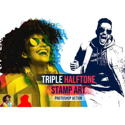 Triple Halftone Stamp Art Photoshop Action cover image.