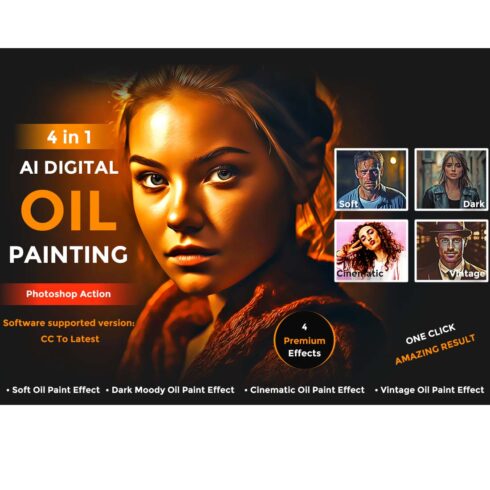4-in-1 AI Digital Oil Painting Photoshop Actions cover image.