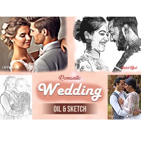 Romantic Wedding Oil & Sketch Photoshop Action cover image.
