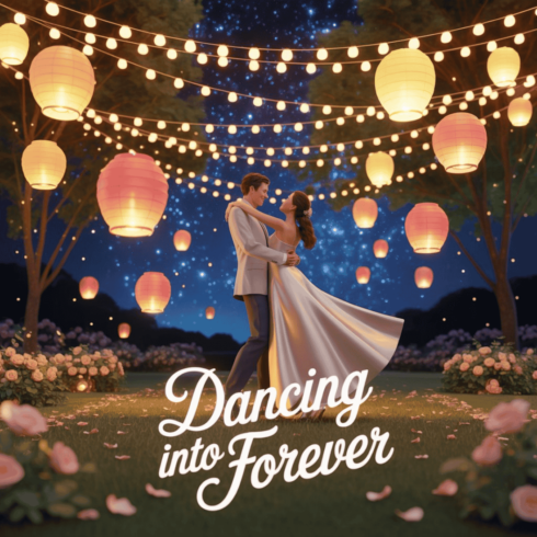 Dreamy Night Wedding 3D | Romantic Couple Dancing T-shirt Design cover image.