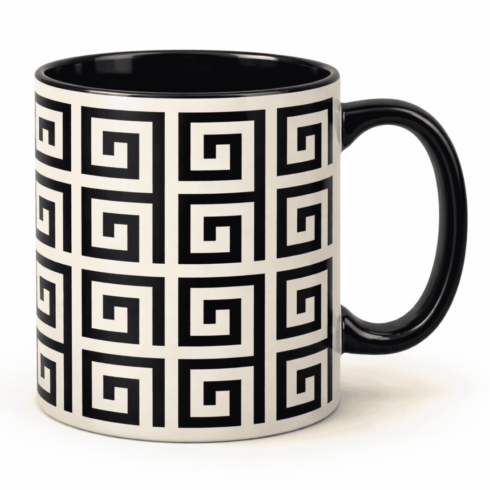 Elegant Contrast Geometric & Solid Black Mug Duo cover image.