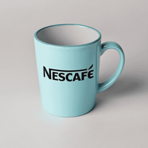 Soft Sky Blue & elegant Red Nescafé Coffee Mug Duo cover image.