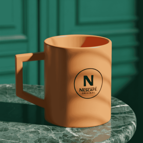 Trendy Orange & Pink Coffee Mug Mockup Featuring Nescafé Branding cover image.