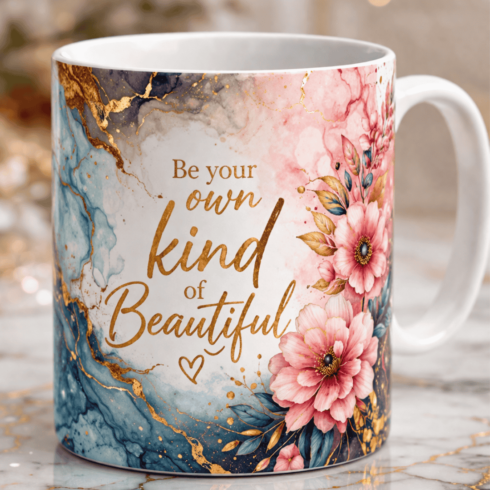 Giftable Inspirational Floral Coffee Mugs – Bright Blooms with Elegant Gold Typography cover image.
