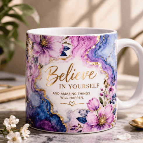 Inspirational Floral Mug Set – Perfect Gift with Gold Quote Design cover image.