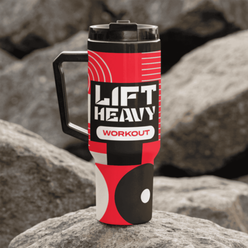 Elite Gym Lover Mug Duo – Modern Cream & Red Accent Design cover image.