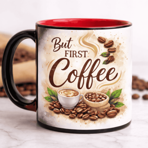 “Coffee & Positivity Mug Duo –Coffee Bean Illustration with Motivational Floral Theme” cover image.