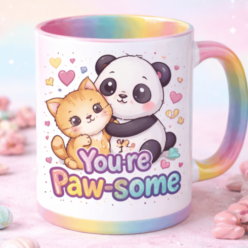 Giftable Cute Cartoon Animal Pastel Coffee Mug Pair – “You’re Paw-some” & “Stay Pawsitive” cover image.
