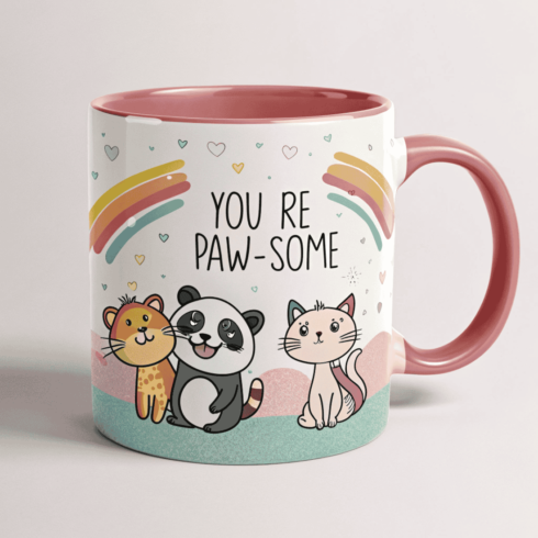 “You’re Paw-some” Cute Panda & Cat Mug Mockup Duo Design cover image.