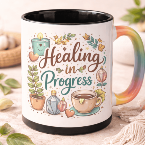 Healing in Progress – Calm Aesthetic Mug Mockup Pair cover image.