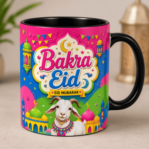 “Bakra Eid Celebration Mug– Colorful Goat Theme Festive Eid Vibes” cover image.