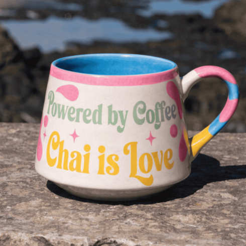 “Vibrant Coffee & Chai Love Mug Pair – Multicolor Pop Art Edition” cover image.