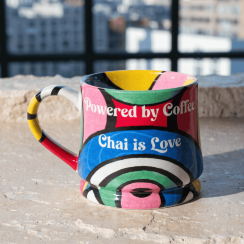 “Multicolor Vibes Mug Pair –“Trendy Dual Quote Coffee Energy & Chai Love” cover image.