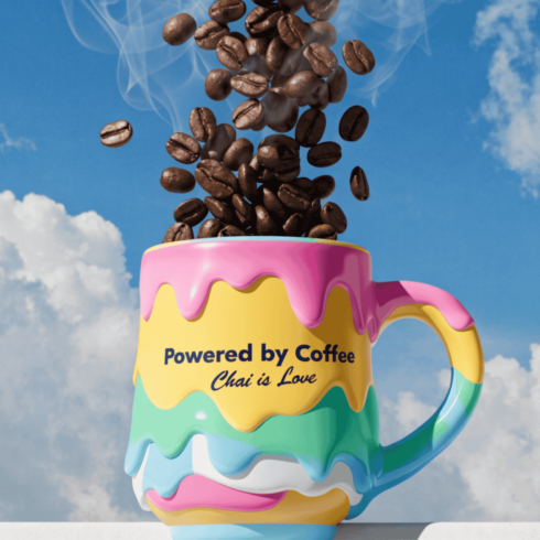 “Vibrant Coffee & Chai Love Mug Pair – Multicolor Pop Art Edition” cover image.
