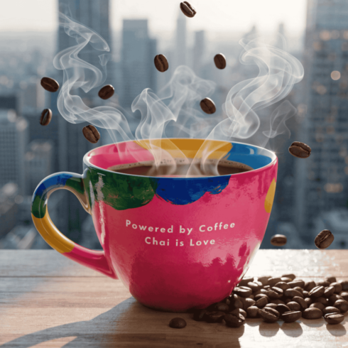 “Multicolor Vibes Mug Pair – Coffee Energy & Chai Love” cover image.
