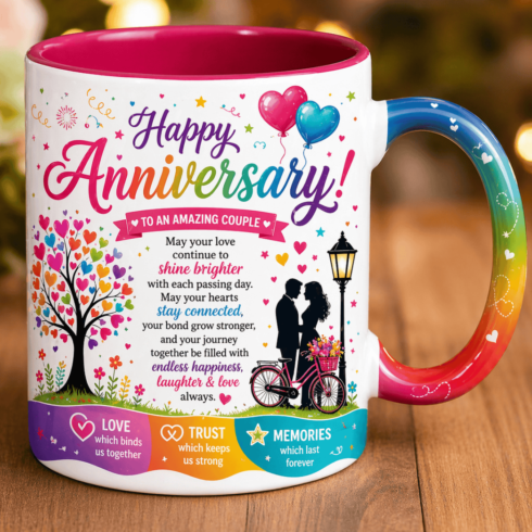 “Anniversary Bliss Mug Duo – Bold Multicolor Bright & Deep Celebration Style” cover image.
