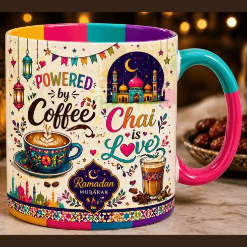 Festive Glow Ramadan Mug Duo –Multicolor Inner & Base Design/Islamic Quotes & Celebration Theme cover image.