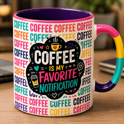 “Trendy Vibrant Coffee Typography Mug Mockup Pair– Multicolor COFFEE Pattern with Cute Doodles” cover image.