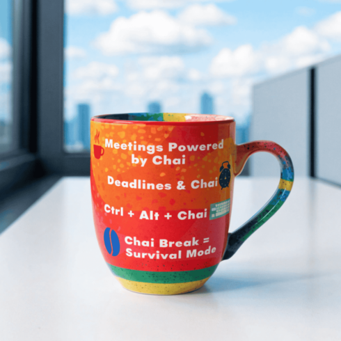 Corporate Colorful Humor Chai Mug Mockup Pair – Deadlines & Chai – Funny Productivity Mug for Office Life cover image.