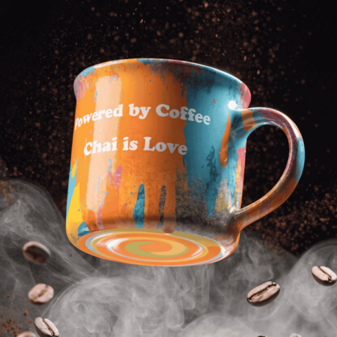 Coffee & Chai Mug Mockup | Multicolor Bright Design | ‘Powered by Coffee’ ‘Chai is Love’” cover image.