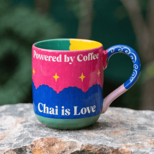 “Color Pop Coffee & Chai Mug Duo –‘Powered by Coffee’ & ‘Chai is Love’ Edition” cover image.