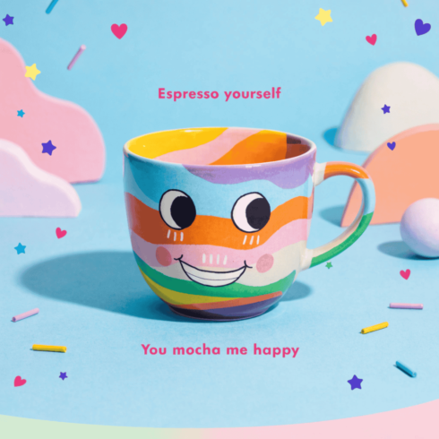 “Espresso Yourself – Cute Coffee Character Mug Set with Pastel Hearts & Sparkles” cover image.