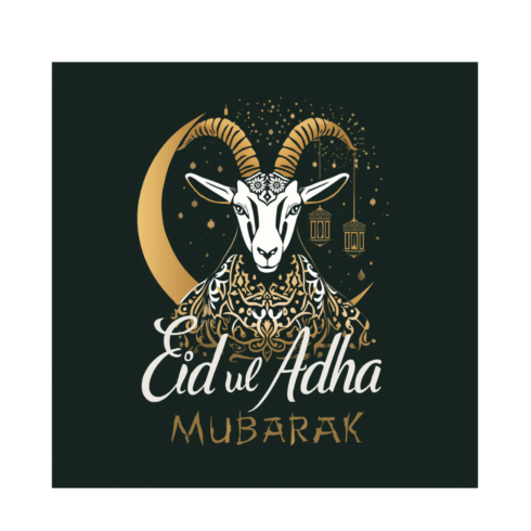 Eid ul Adha T-Shirt Design with Goat Illustration | Islamic Festival Graphic cover image.