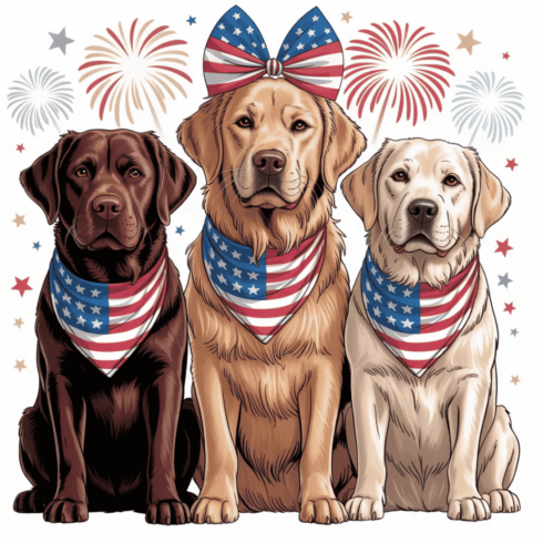 Patriotic Dog T-Shirt Design Prompt | 4th of July Labrador Illustration | AI Art Prompt for POD | Independence Day Dog Shirt Design cover image.