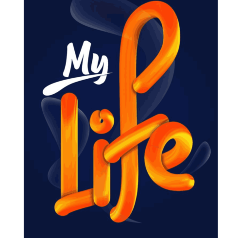 3D Orange Glossy "My Life" Typography Design on Dark Background cover image.