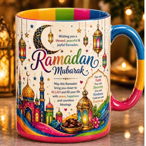 Islamic Ramadan Mug Mockup Duo – Bright Multicolour Quotes & Celebration Art cover image.