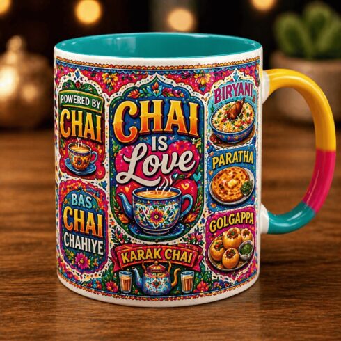 “Chai Culture Mug Duo – Bright Multicolor Truck Art Typography Style” cover image.