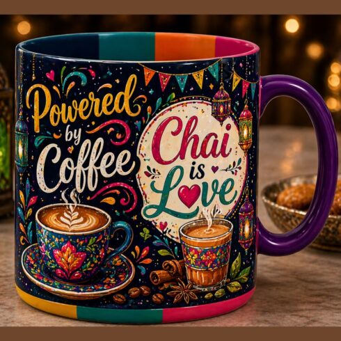 “Trendy Coffee & Chai Mug Pair – Multicolor Dark-Light Contrast Design” cover image.
