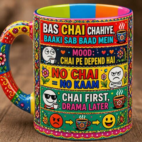 “Chai First, Baaki Sab Baad Mein – Meme Mug Pair” cover image.