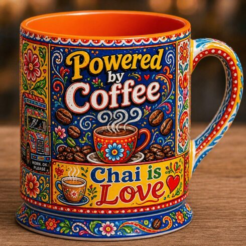 “Powered by Coffee, Fueled by Chai – Color Pop Mug Pair” cover image.