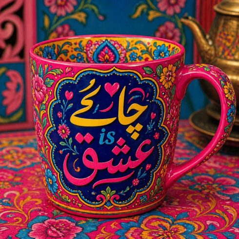 “Traditional Chai Ishq Mug Duo – Colorful Urdu Calligraphy with Dhaba Vibes” cover image.