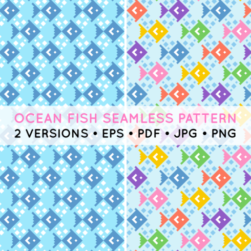 Ocean fish seamless pattern with blue and colorful version in EPS, PDF, PNG, JPG formats cover image.