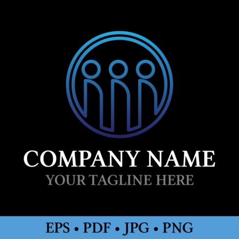 Marching people vector logo template - Blue circular logo in EPS, PDF, PNG, JPG formats cover image.