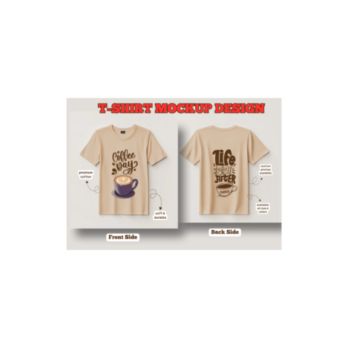 Beige Coffee T-Shirt Front and Back Print | Aesthetic Graphic Casual Tee cover image.
