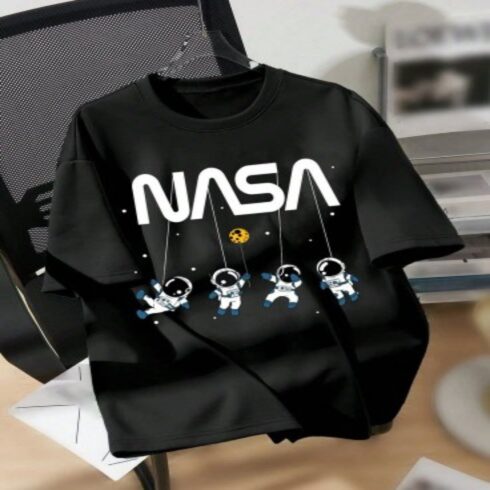 Black Space Graphic T-Shirt with Moon Balloon cover image.